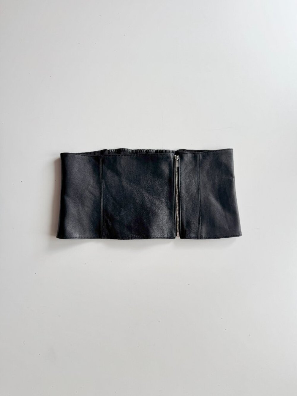 ZARA Black 100% Genuine Leather Zipper Stretch Wide Waist Corset Belt, Size M